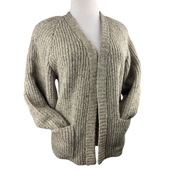 I.B. Diffusion Chunky Knit Ribbed Cardigan Sweater Marled Beige Brown Medium - Picture 4 of 16